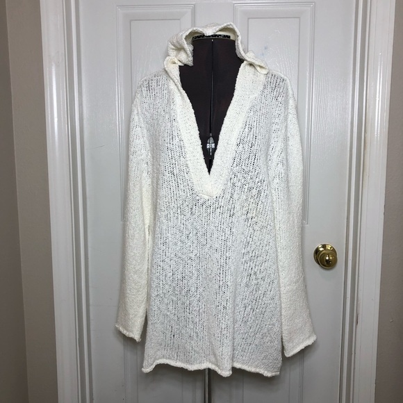 J.Jill Cotton Blend Textured Loose Knit V Neckline Off White Hoodie Sweater XL P - Picture 2 of 14